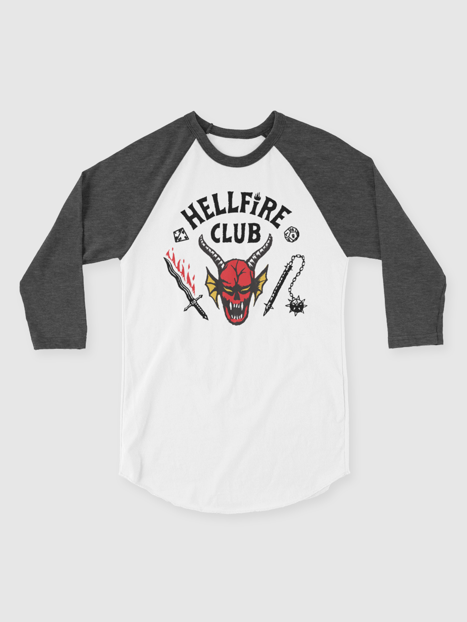 Hellfire Club Raglan Shirt  [White/Heather Charcoal]