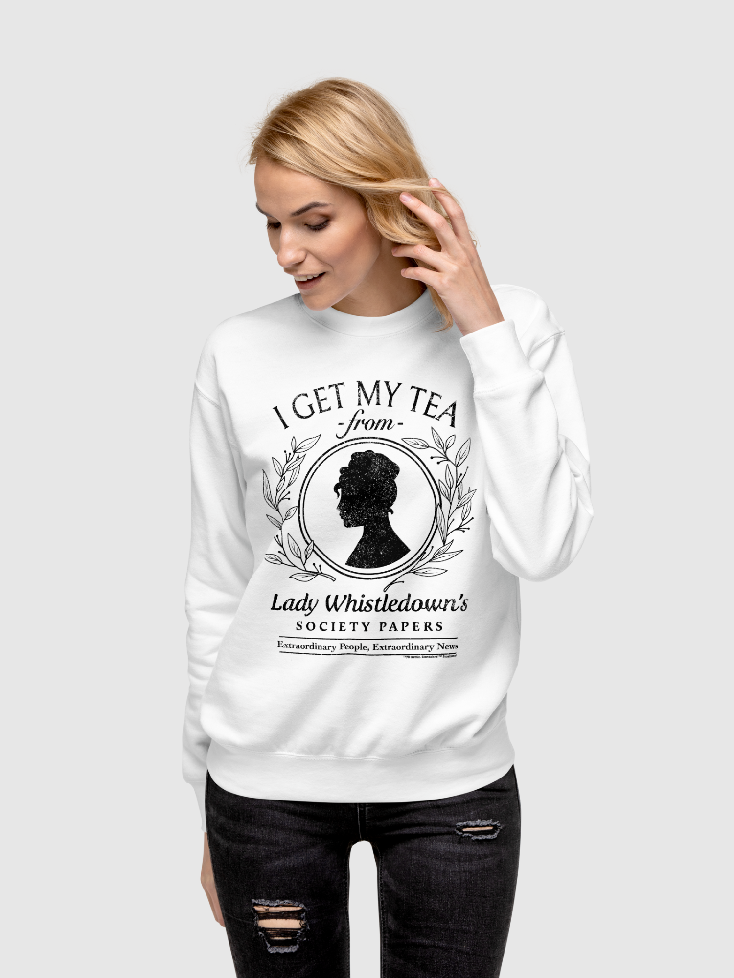 Lady Whistledown I Get My Tea Crewneck Sweatshirt