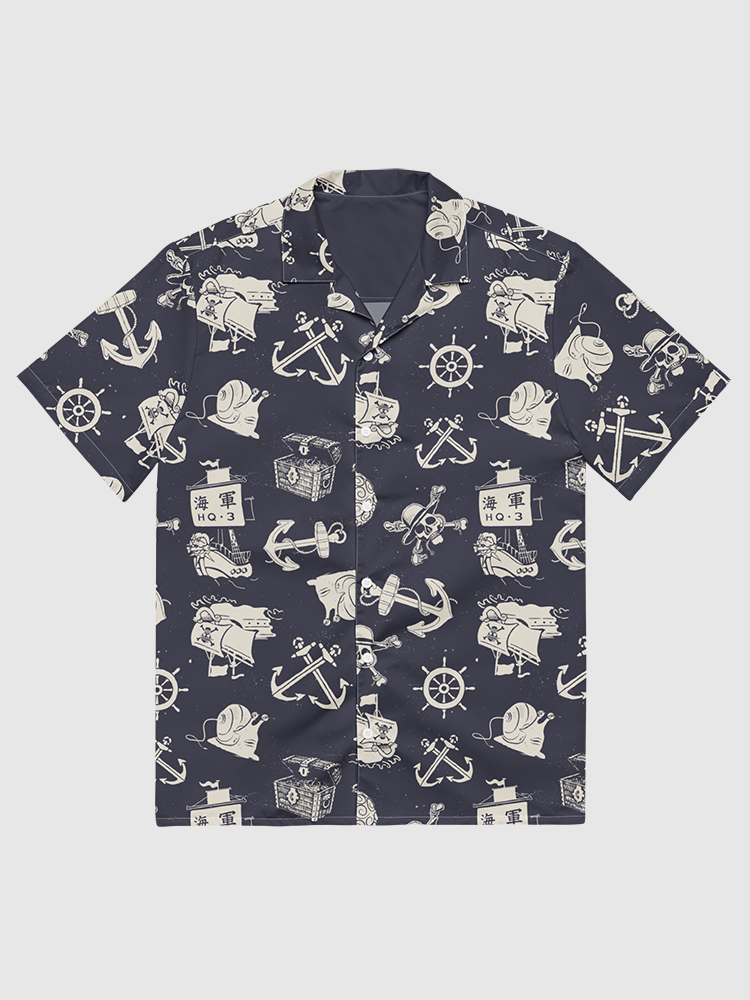 One Piece Sea Pattern Button Up Shirt - Navy
