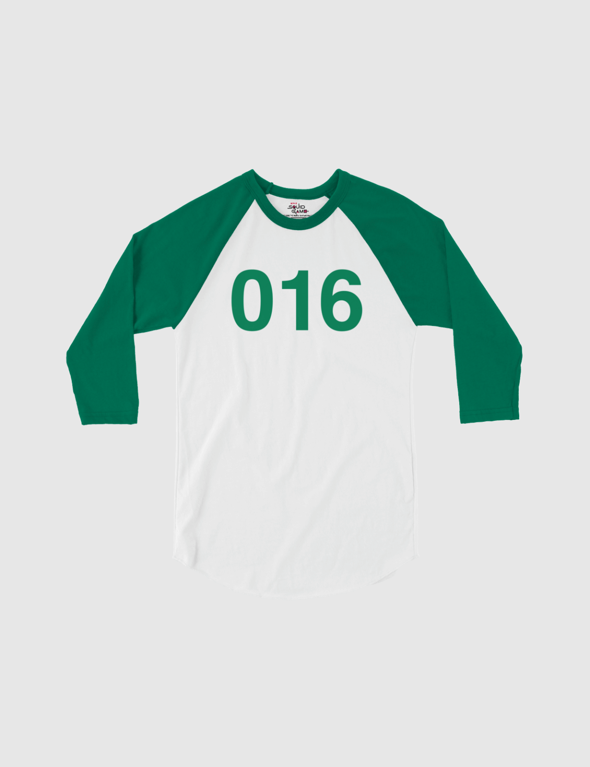 Squid Game: The Challenge Player Raglan Shirt [White/Kelly] - Player 016