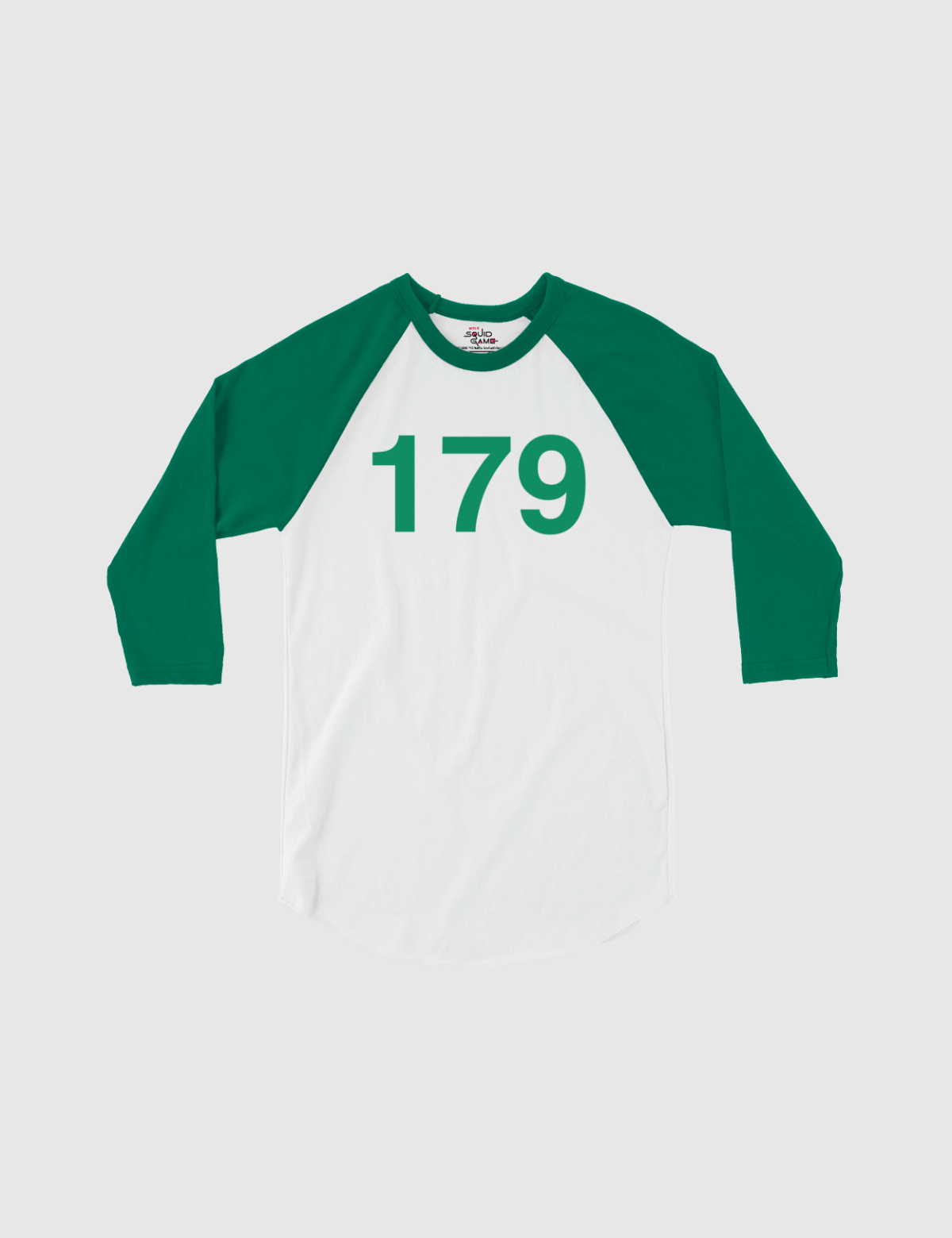 Squid Game: The Challenge Player Raglan Shirt [White/Kelly] - Player 179
