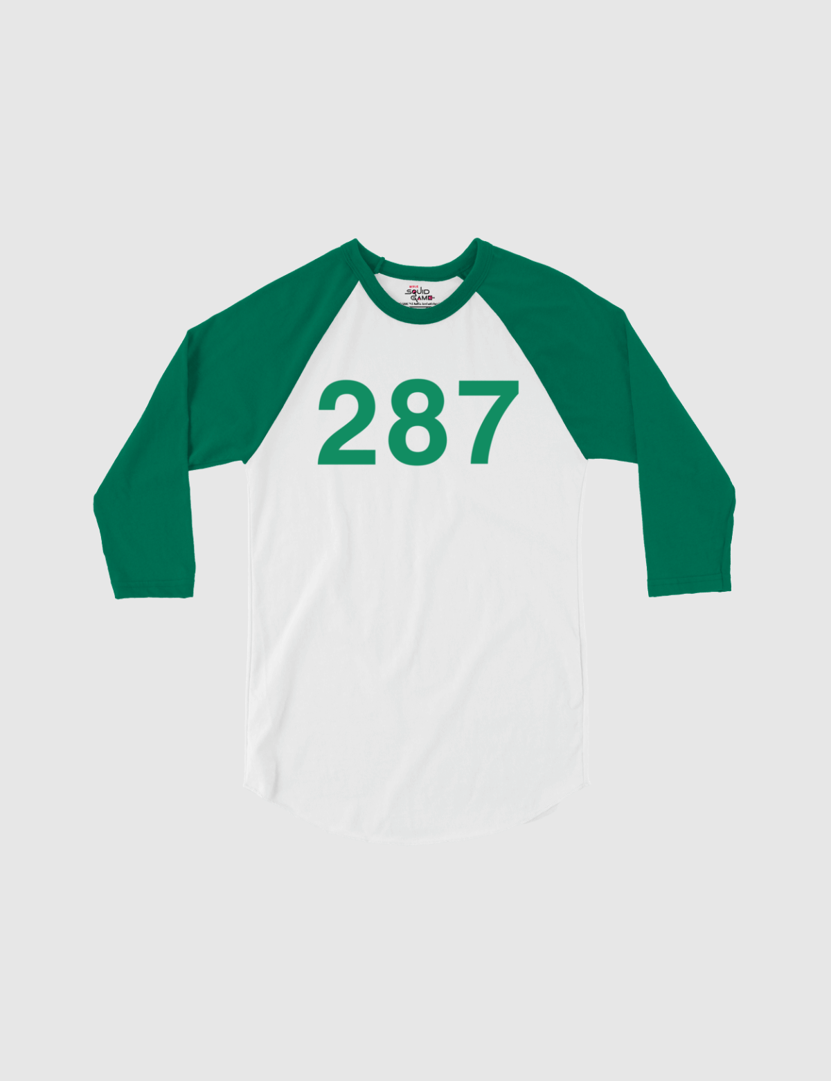 Squid Game: The Challenge Player Raglan Shirt [White/Kelly] - Player 287