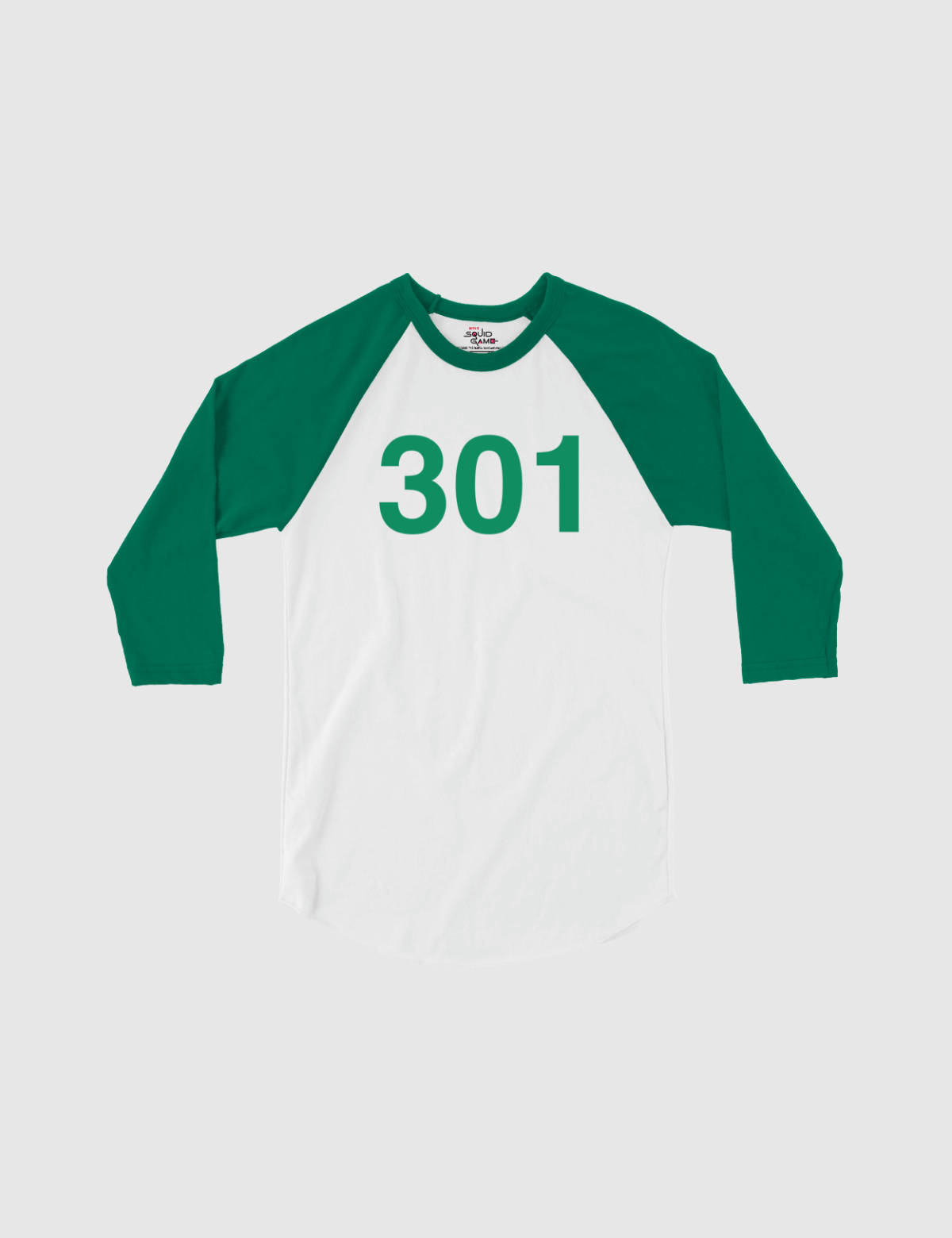 Squid Game: The Challenge Player Raglan Shirt [White/Kelly] - Player 301