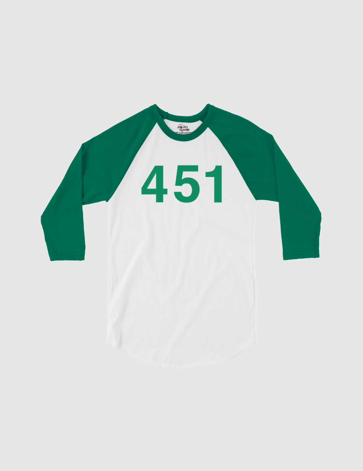 Squid Game: The Challenge Player Raglan Shirt [White/Kelly] - Player 451
