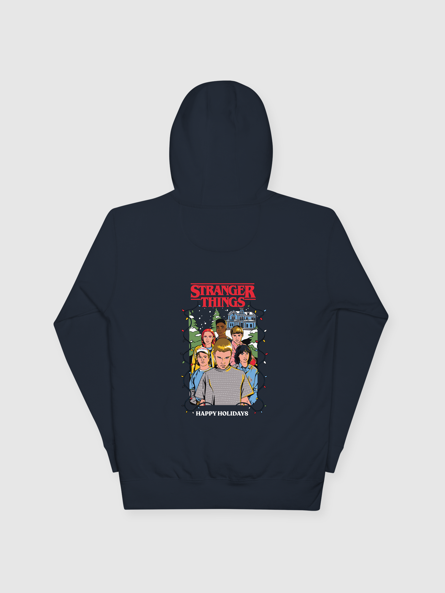 Stranger Things "Happy Holidays" Unisex Hoodie [Navy Blazer]