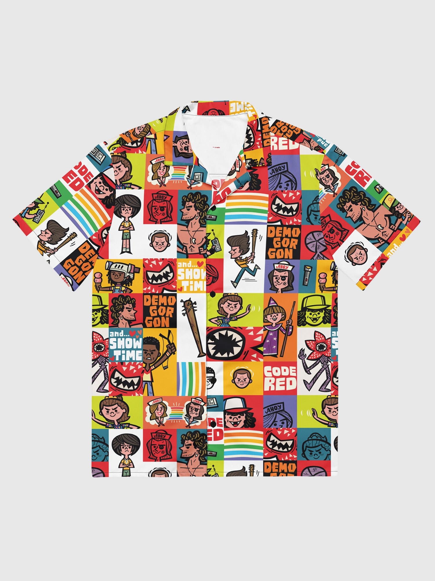 Stranger Things Cartoon Pattern Button Up Shirt