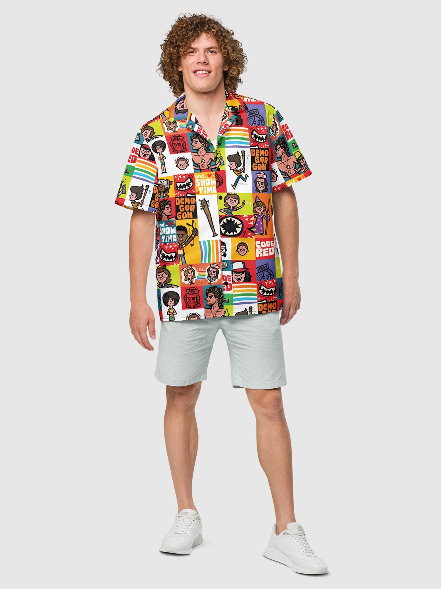 Stranger Things Cartoon Pattern Button Up Shirt