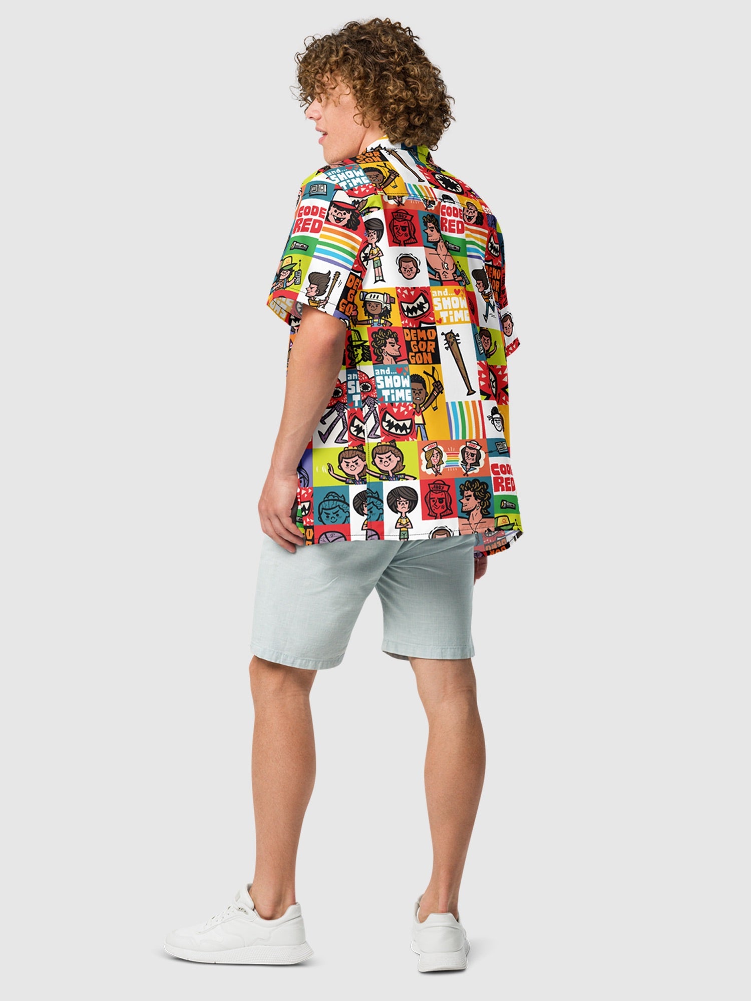 Stranger Things Cartoon Pattern Button Up Shirt