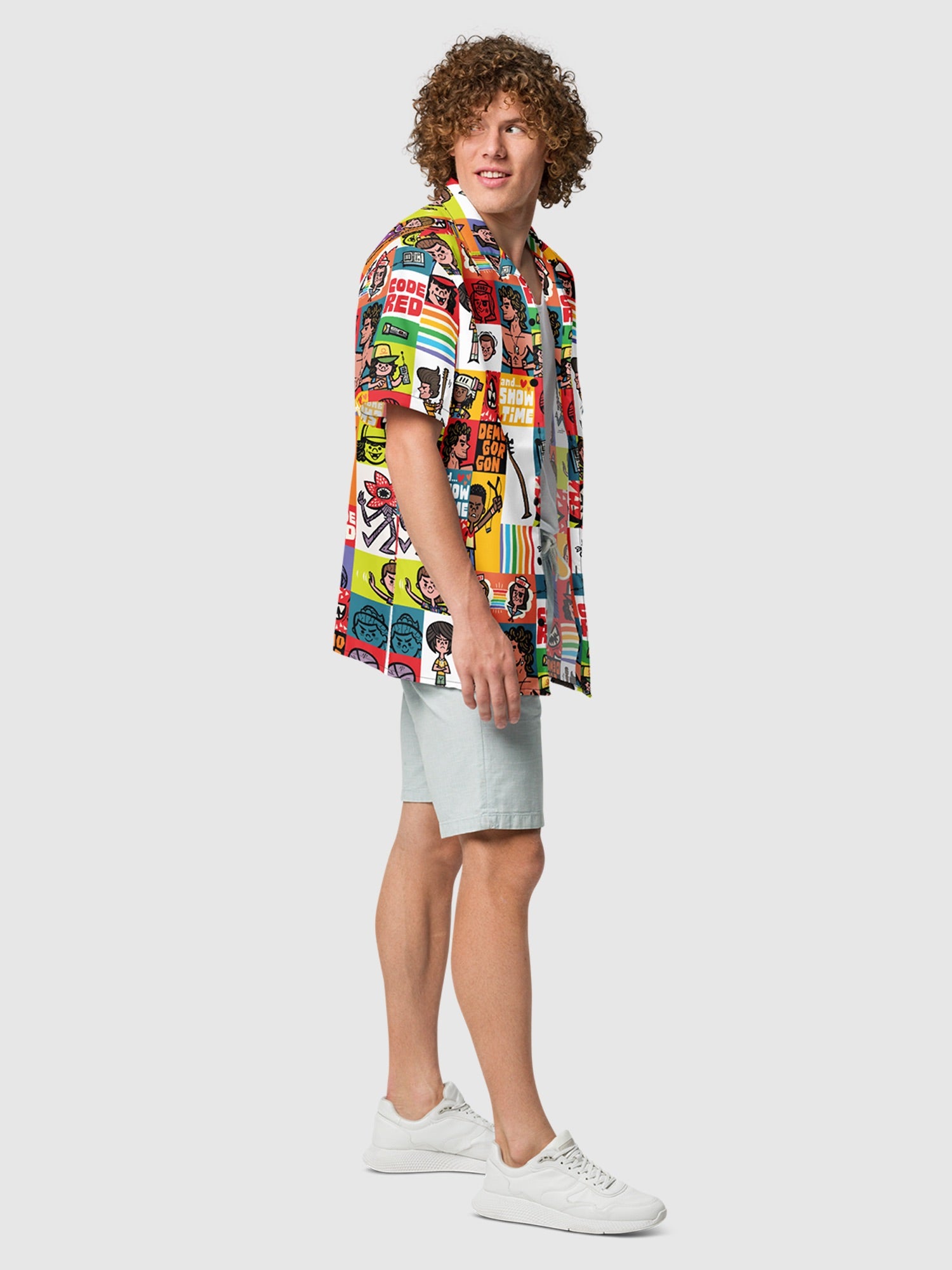 Stranger Things Cartoon Pattern Button Up Shirt