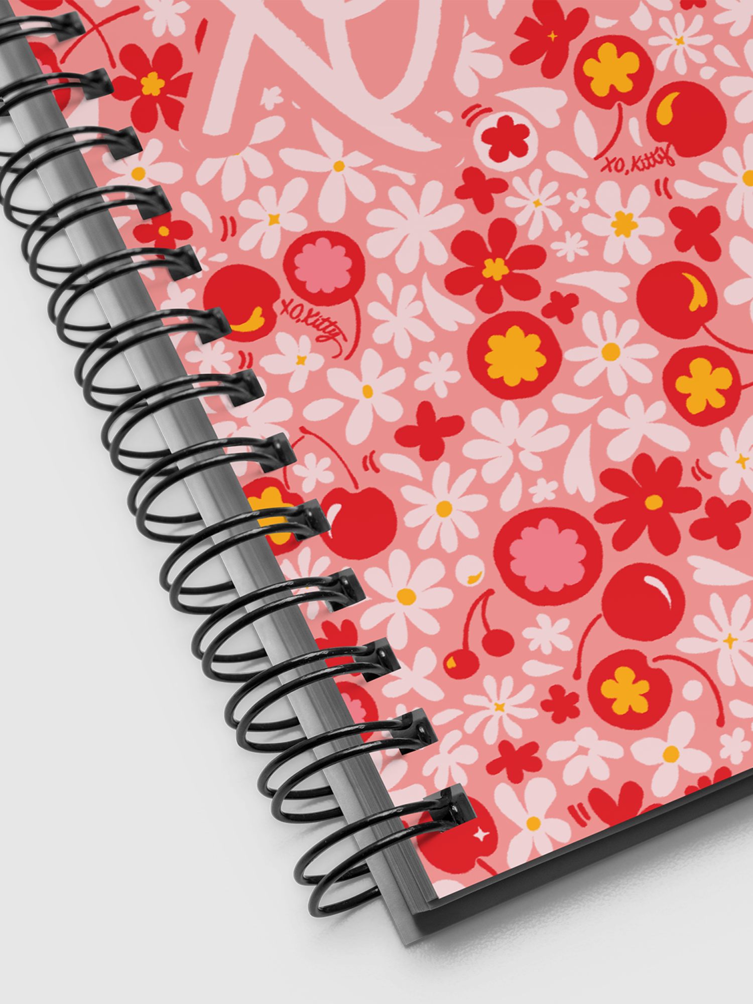 XO, Kitty Floral Pattern Spiral Notebook
